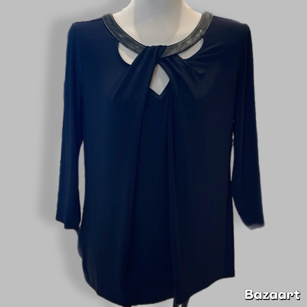 Large top with faux leather trim